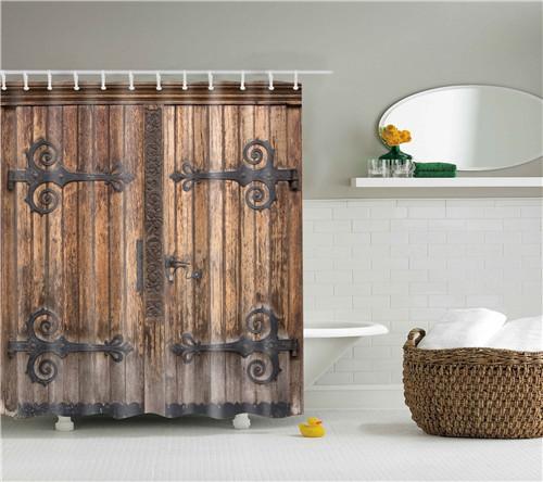 Vintage Style Retro Wooden Door Bathroom Shower Curtains Frabic Waterproof Polyester Bath Curtains With Hooks