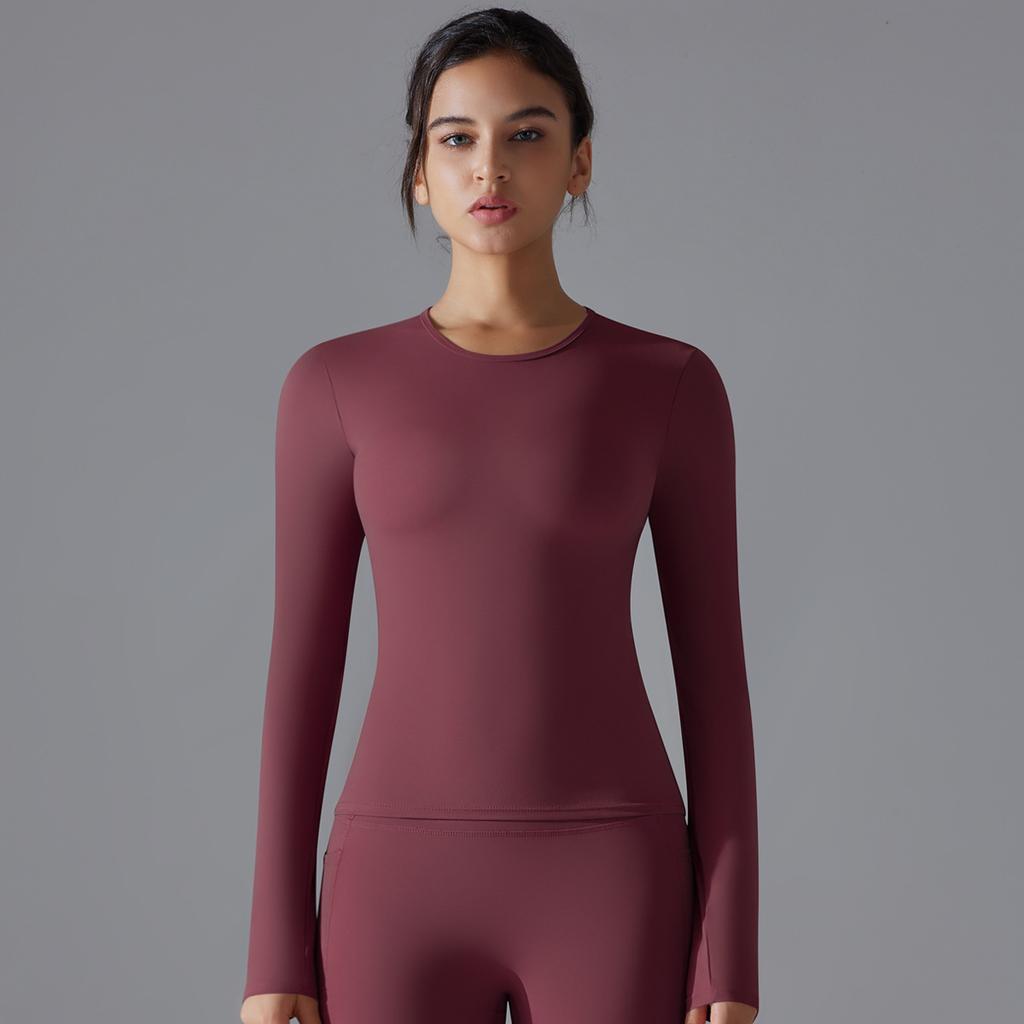New Double-sided Brushed Solid Color Long Yoga Suit With Long Sleeves, High Elasticity And Breathability For Sports Running