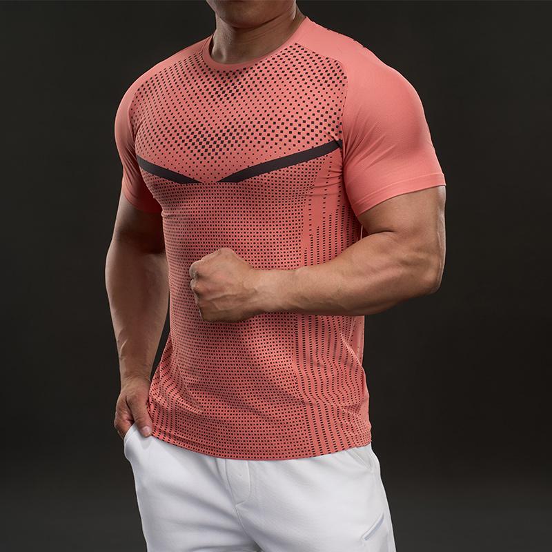 Pevné a Elastické Ležérní Tričko s Krátkým Rukávem v Americkém Stylu Módní Sportovní Slim Fitness Outdoorové Tričko