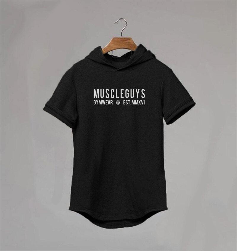 Muscleguys Neues Sommer Fitness Kapuzen-T-Shirt Herren Streetwear Schlichtes Bodybuilding Kurzarm T-Shirt T-Shirt Fitnessstudios T-Shirt
