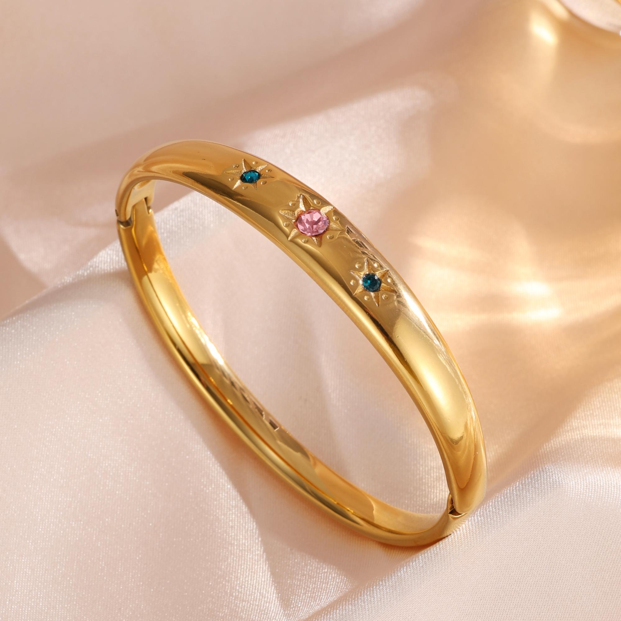 

Америка Браслет из нержавеющей стали для женщин с 18-каратным золотым покрытием, цирконом, сияющий, в стиле ретро, легкий, роскошный браслет, подарок