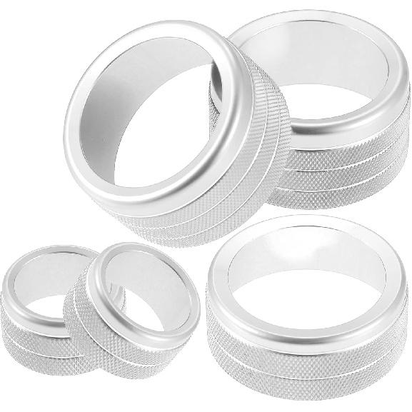 AC Volume 4WD Switch Knob Cover for Toyota Tundra 2014-2021 Aluminum Alloy Silver Tone (Set of 5)