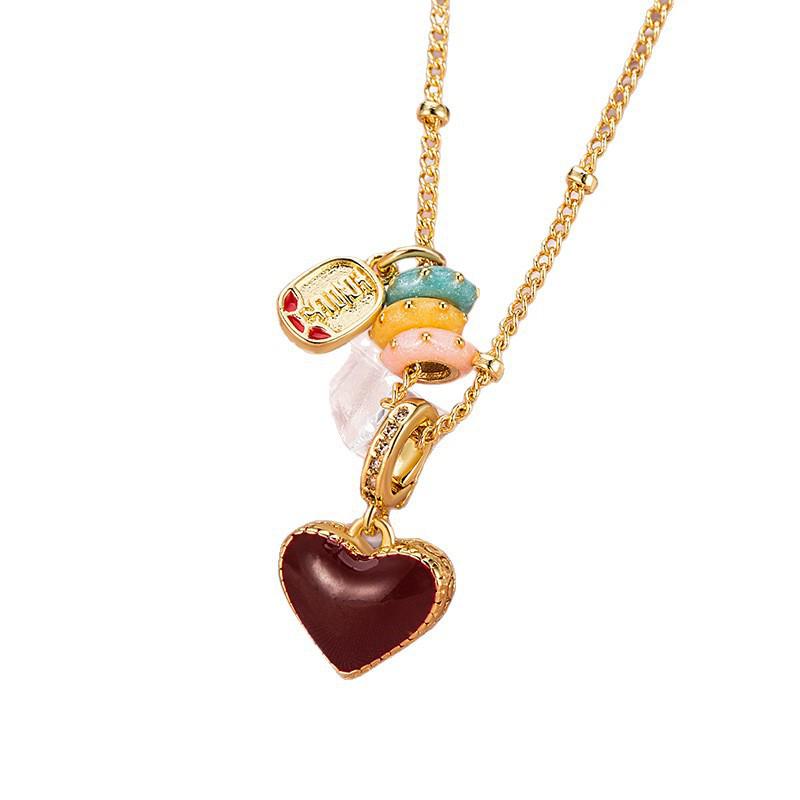 Colorful Heart Drip Oil Double-Sided Pendant Necklace - Light Luxury Exquisite Sweater Chain Choker for Women