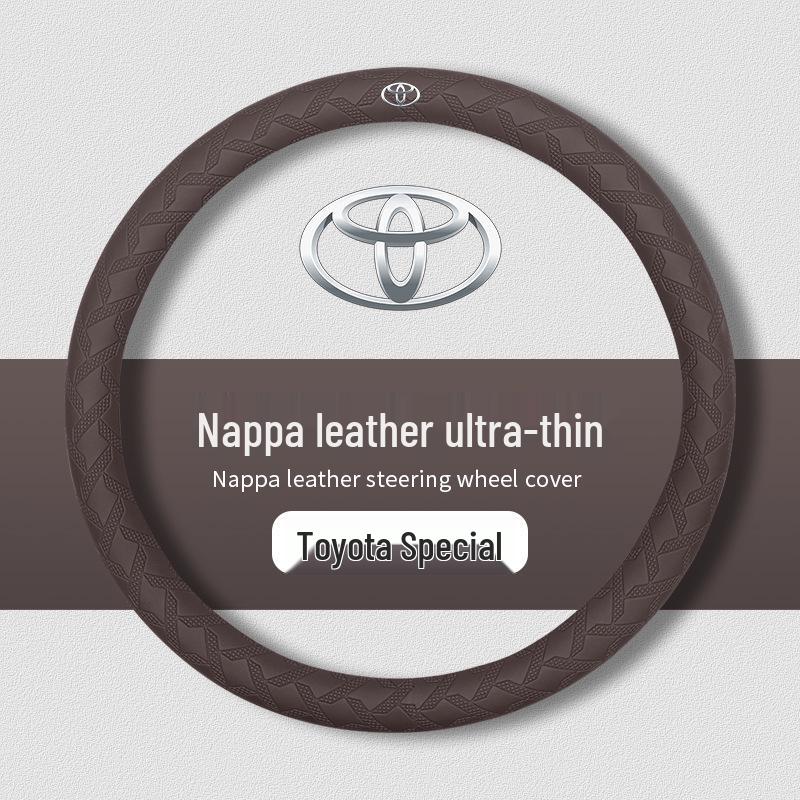 Toyota Nappa Leather Texture Steering Wheel Cover, 3D Non-slip, Sweat-absorbent, Wear-resistant, Ultra-thin Design.