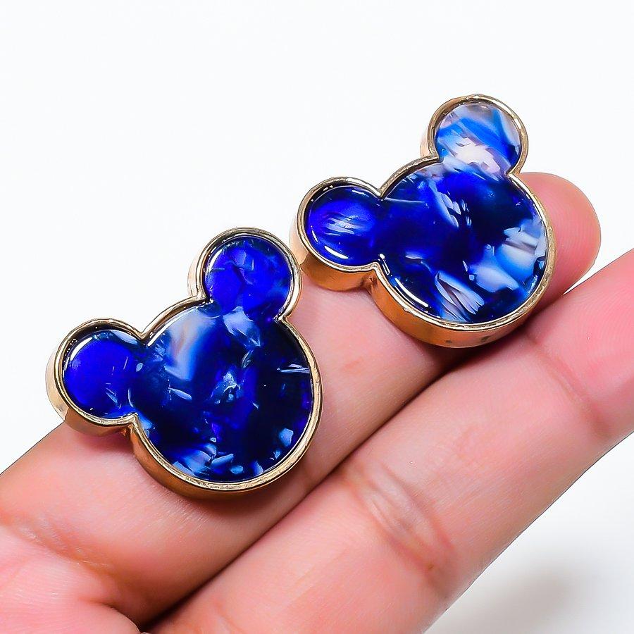 Natural Dichroic Glass Gemstone Brass Jewelry Earring 0.95  RE-12