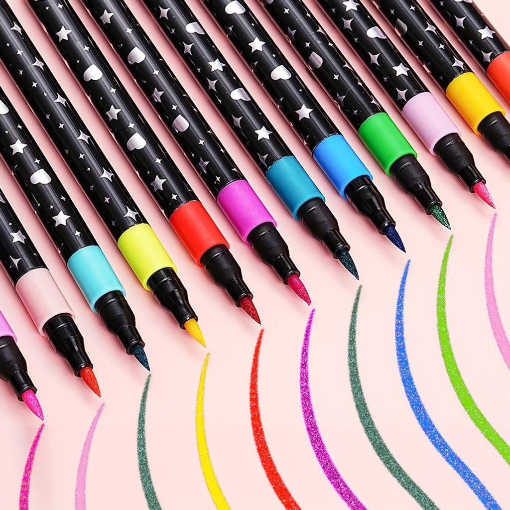 12/24/36pcs Colors Flash Effect Marker Pens | Acrylic-based Ink, Medium Point, Suitable for Drawing, Coloring, Sketching, Crafts