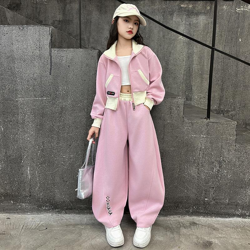 

Комплект одежды для девочек на весну и осень, пэчворк, костюм из 2 предметов: куртка на молнии + брюки, для подростков 5-14 лет, повседневный наряд 120