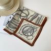Old money style printed silk scarf retro brown scarf neck square scarf fashionable versatile herringbone pattern cotton and linen silk scarf