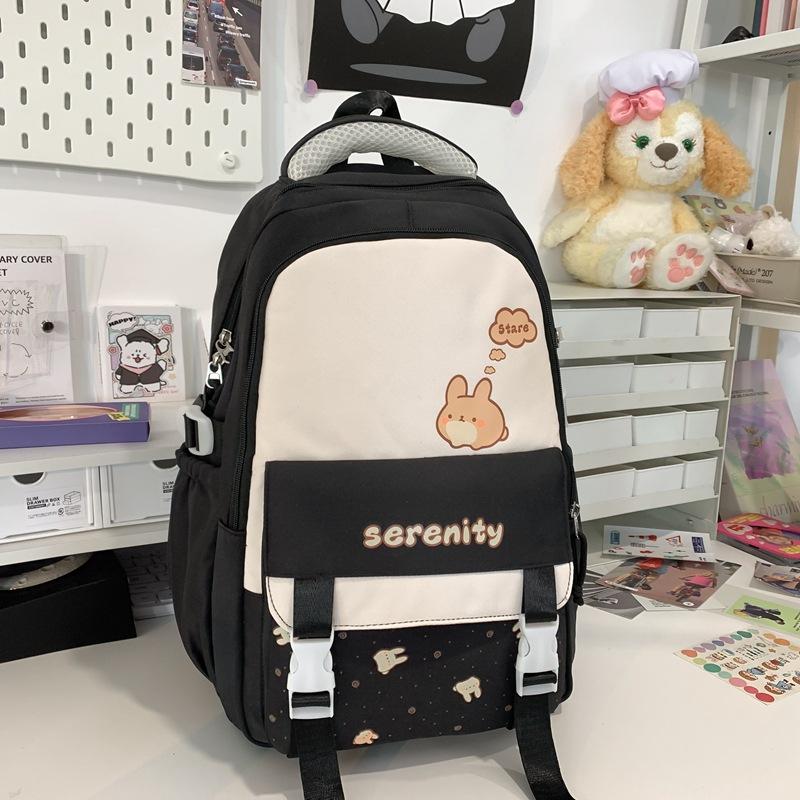 Student Grade 3-6 Schoolbag Women's Large Capacity Cartoon Backpack Campus Color Block Backpack