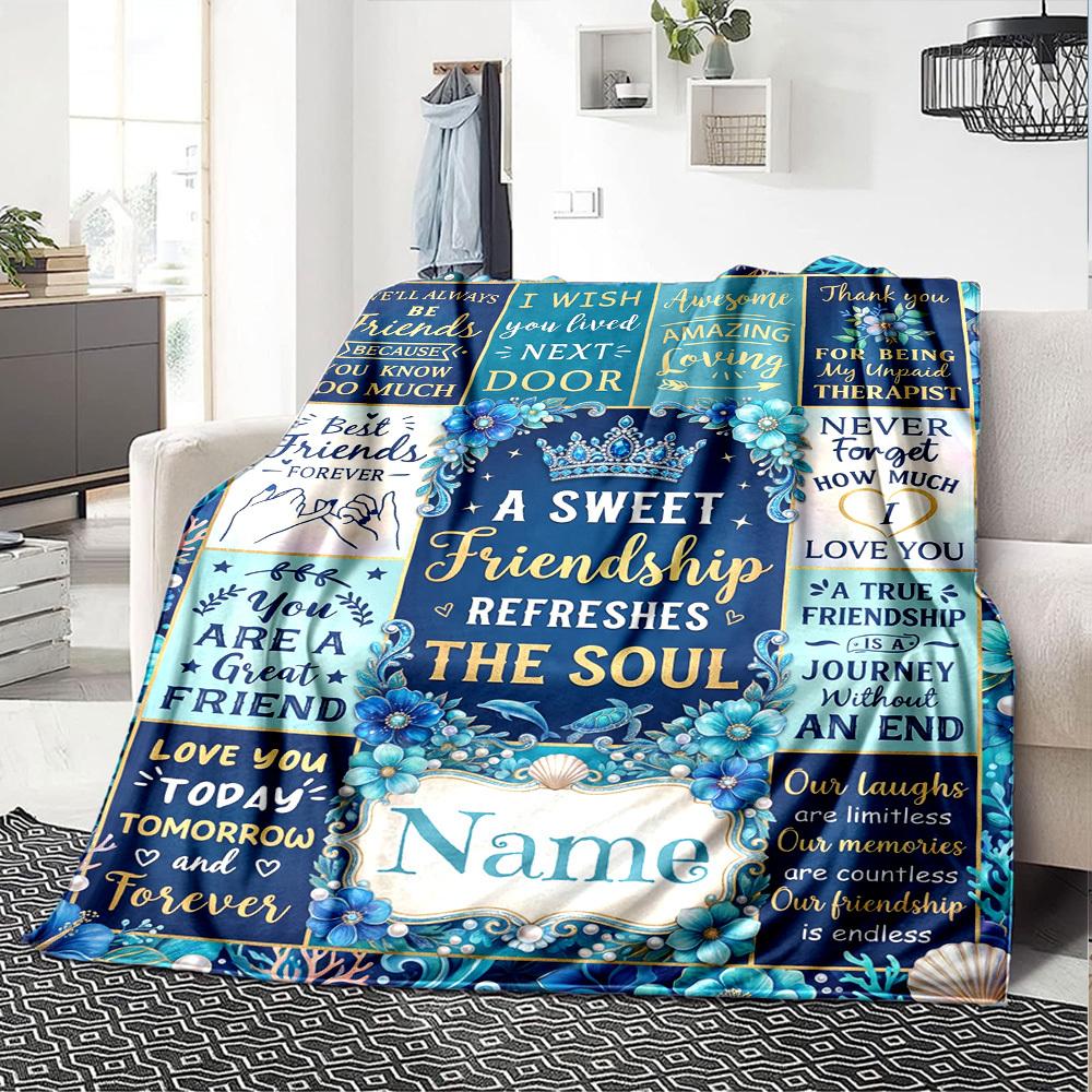 Friendship Endures Distance Customized Name Birthday Plush Blanket Suitable For Both Men And Women Digital Printing Fantasy Theme All Seasons