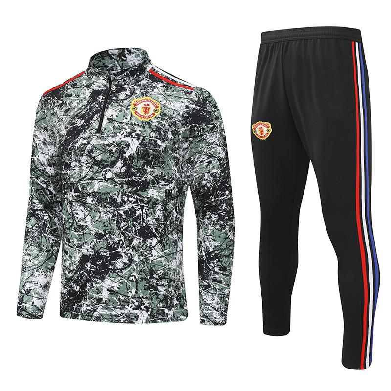 2324 Königliches Madrid Sonderedition Langarm Fußball-Trikot-Set Herren Herbst- und Winter-Wettkampf-Trainings-Trikot-Set Anzug mit halbem Reißverschluss