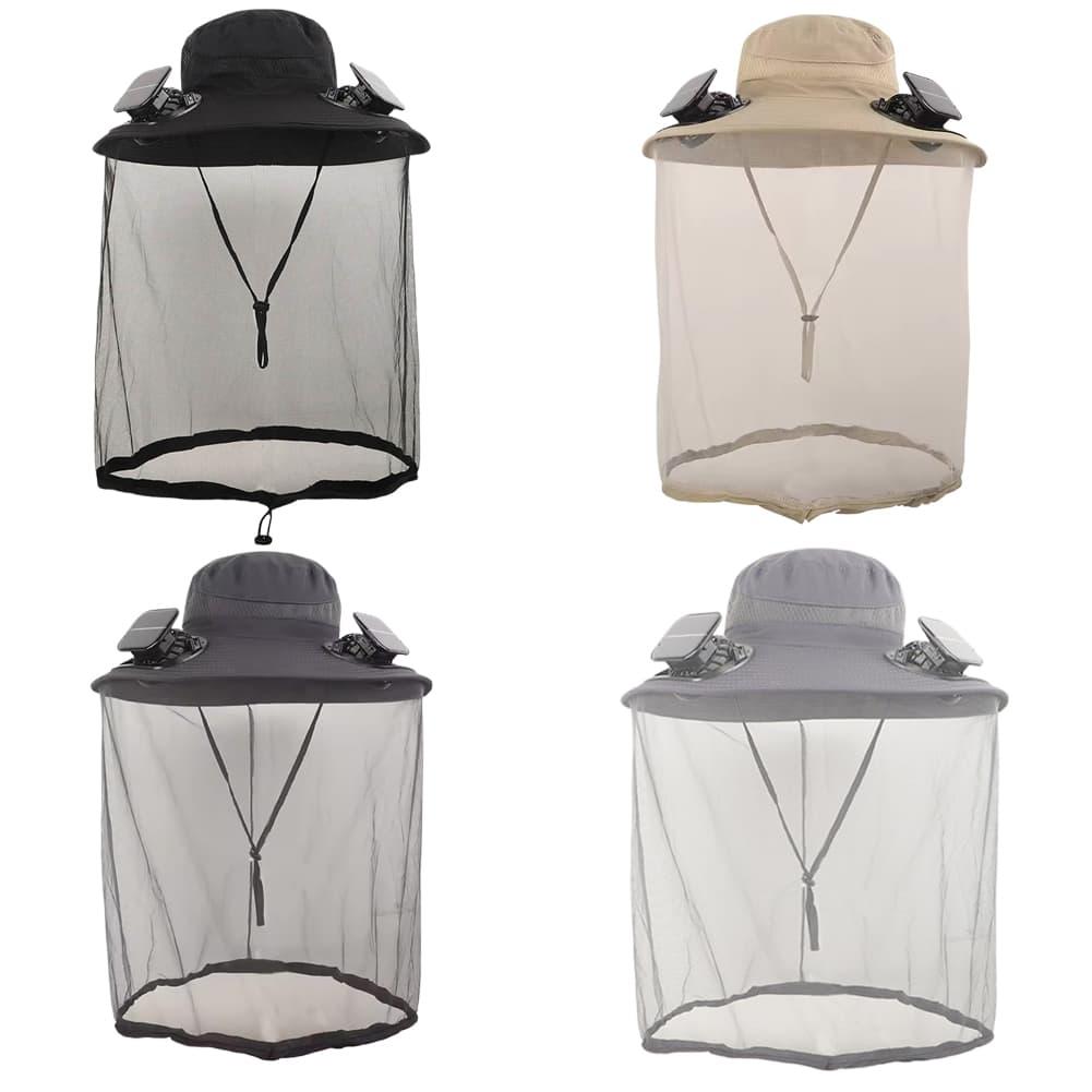 Dual Fan Solar Fan Hat with Face Mask Breathable UV Protection Wide Brim Sun Cap Cooling Fan Hat for Fishing Travel Beekeeping