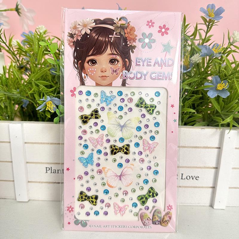 Lively Butterfly Rhinestone Face Stickers - Children's Dance Makeup Decorations