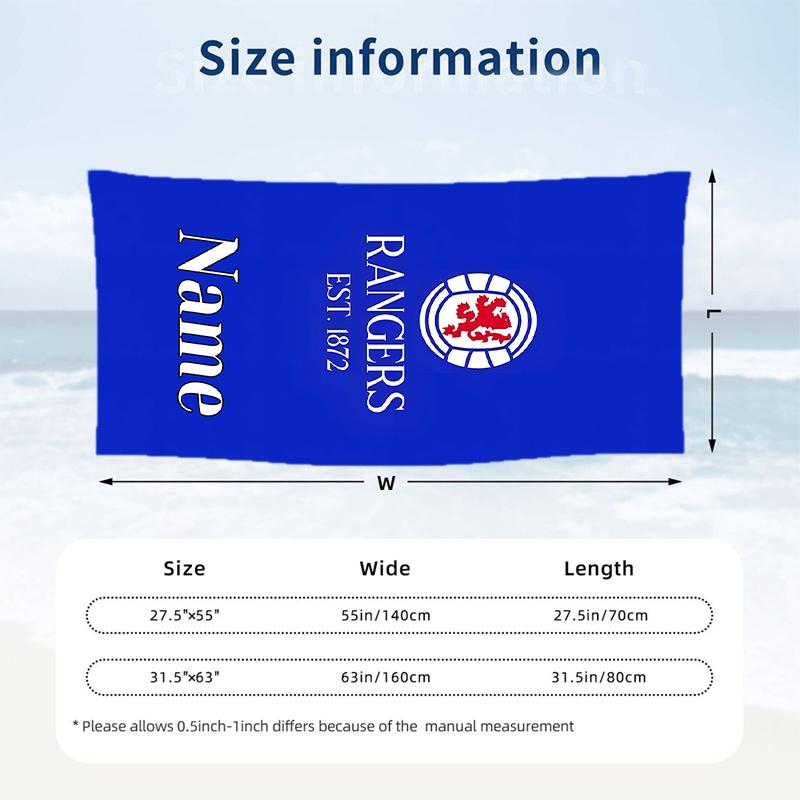 Rangers Fc Custom Name Printed Beach Towel Personalized Soft Towel For Swimming Beach Travel