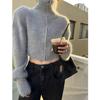 Elegant Fashion Turtleneck Cardigan Short Sweater Women Loose Autumn Winter New Versatile Zipper Long Sleeved Sweater Jacket Casual Simple Office Tops