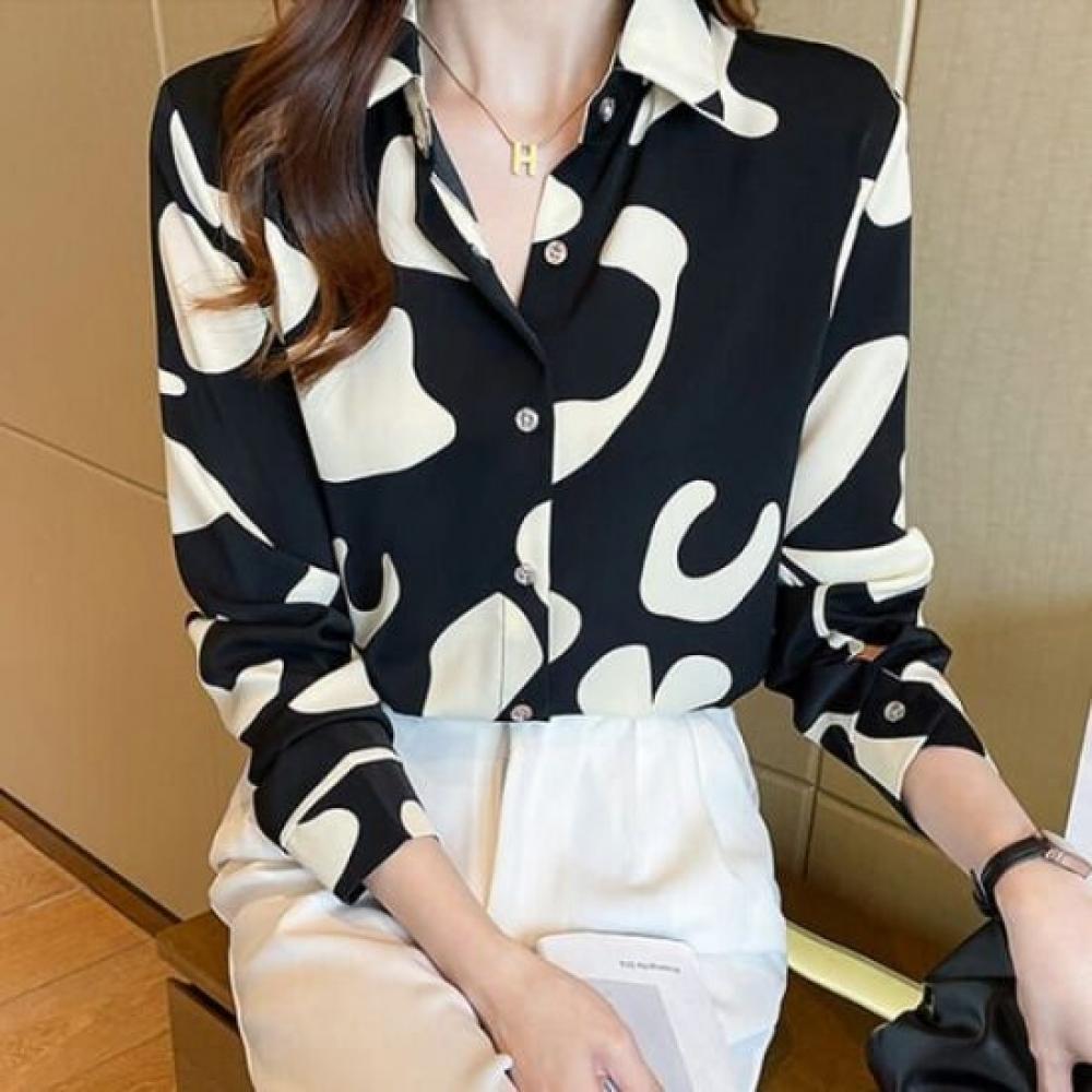 Navava Women Vintage Print Long Sleeve Shirt Nb2930