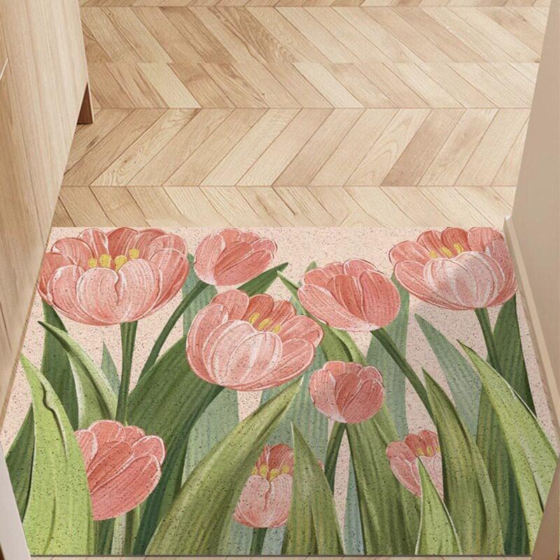 Silk Ring Entry Door Floor Mat Entry Door Door Door Mat Household Entrance Carpet Plant Flower Entry Door Non-Slip Foot Mat 40*60cm