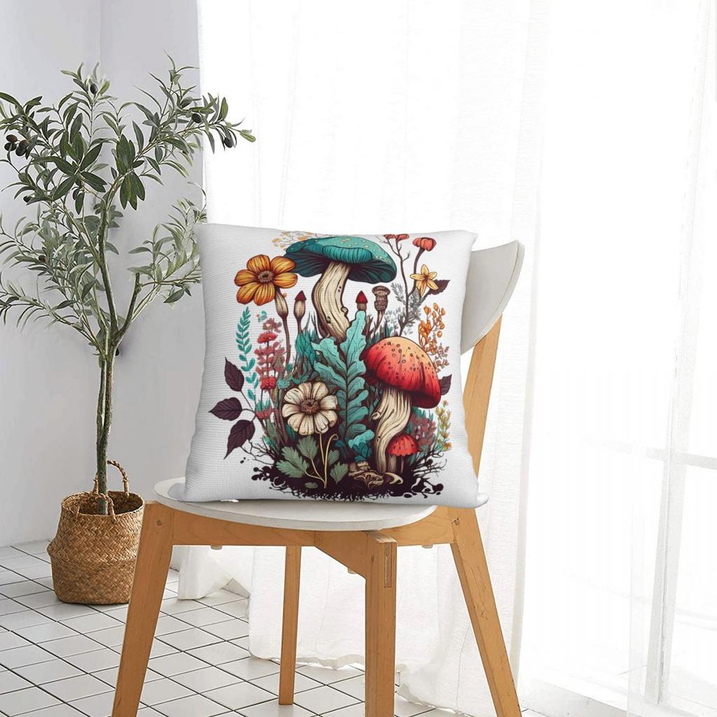 Cute Cottagecore Floral Mushroom Aesthetic Girls Graphic Pillowcase Cushion Cover Decorative Throw Pillow Case Cover Bedroom