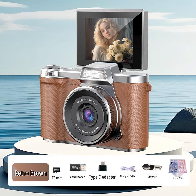 Popular Dual-Camera Retro Digital Camera with HD Selfie and Portable Design for Students