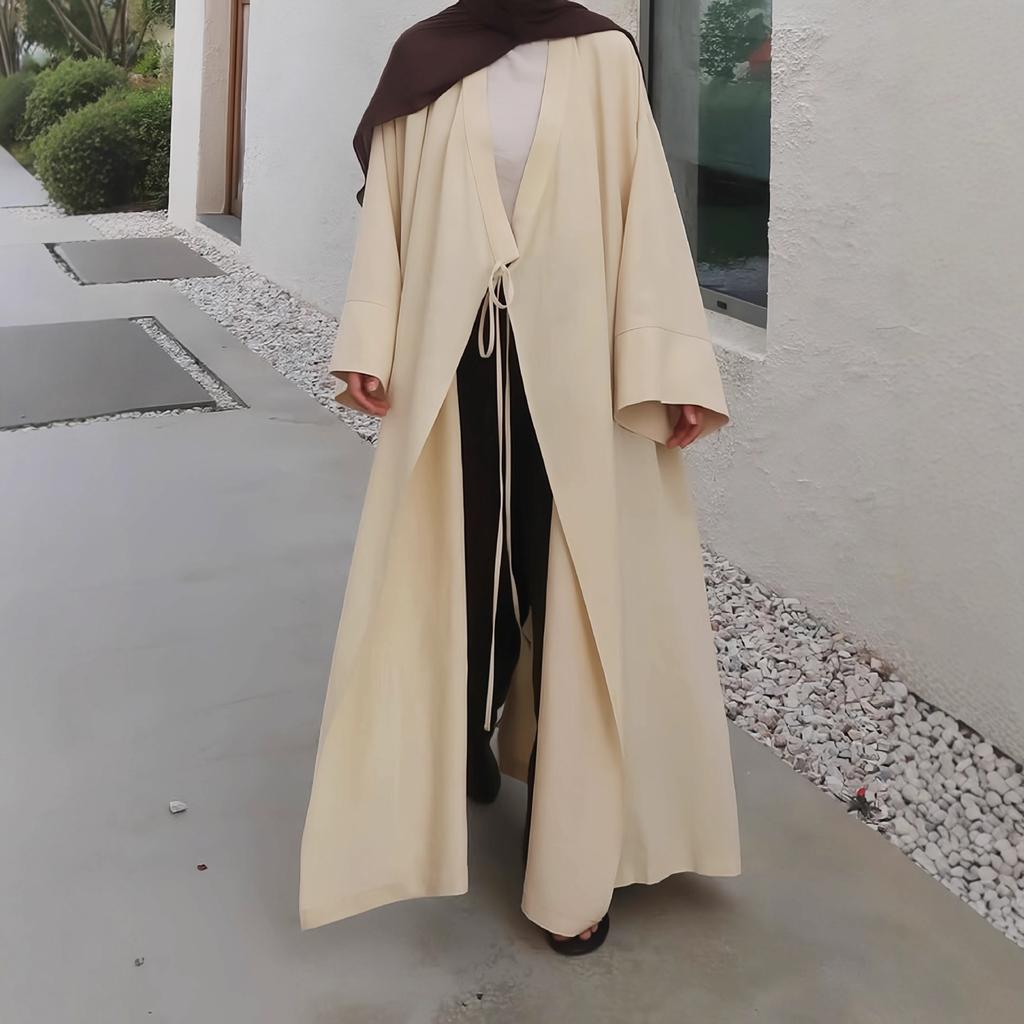 Women's Solid Color Oversized Open Front Abaya Maxi Cardigan Long Sleeve Muslim Kimono Outerwear