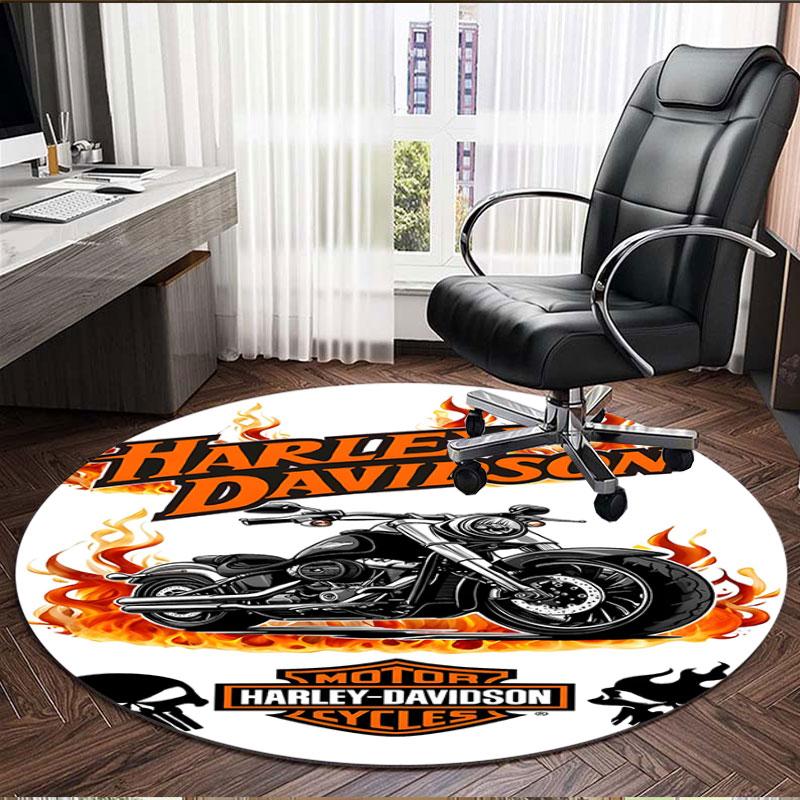 Harley Davidson Print Round Rug, Washable Floor Carpet, For Entryway Dorm Laundry Room Office Study, Home Decor Birthday Christmas Gift