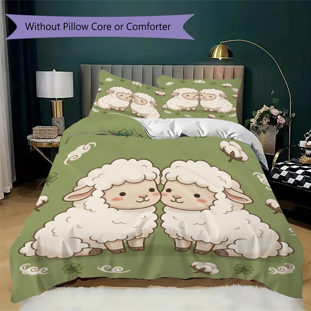 Vintage Sheep Pattern Bedding Uilt Set Uilt Cover Pillowcase Home Decoration Birthday Gift (1 * Duvet Cover + 2 * Pillowcase Without Core)