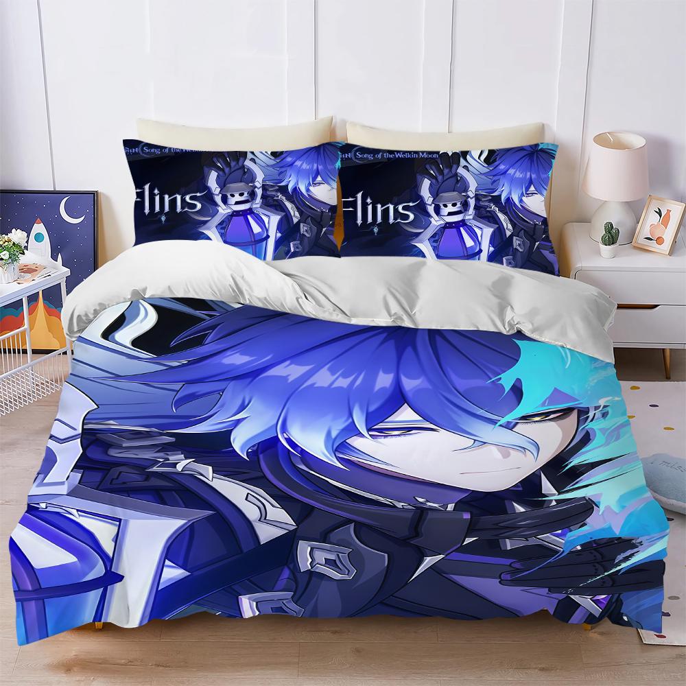 Genshin Impact Flins Q Duvet Cover Set Soft Wash Bed 3 Piece Summer Comfortable Student Dormitory Home Baby Bedding Best Seller