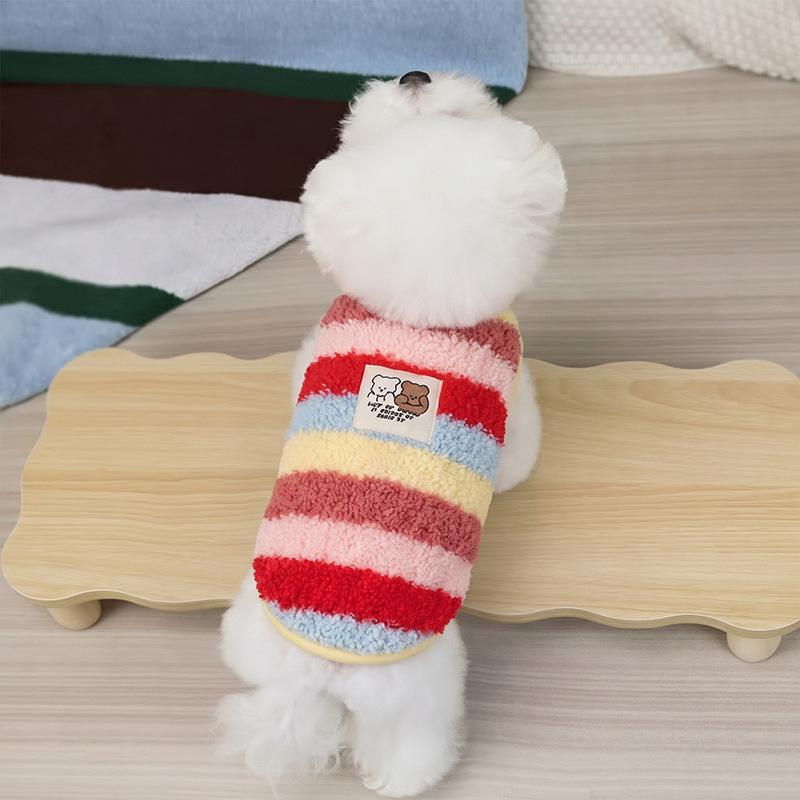 Dog fleece clothes autumn and winter rainbow candy striped than bear cat teddy small dog warm pet vest