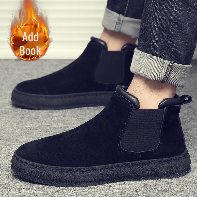 Men's 2024 Autumn/Winter High-Top Suede Leather Martin Boots: Thick-Soled, Retro Slip-On Motorcycle Style with Extra Warmth