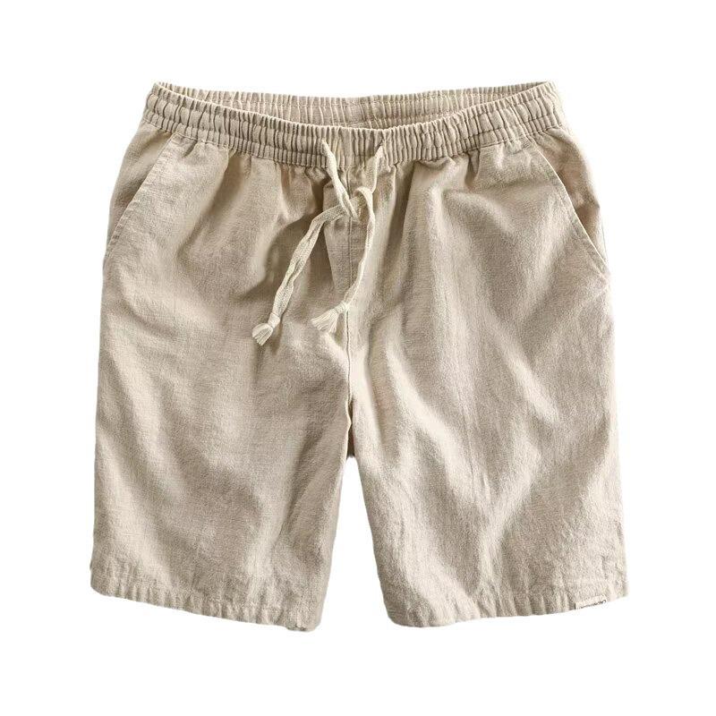 Men's Summer Khaki Shorts: Korean Style, Loose Fit, Breathable Cotton Linen, Straight Leg, Casual Sport Design.