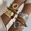 SHIXIN 2026 Nieuwe Gladde Goudkleur Zilverkleur Open Veer Armbanden voor Vrouwen Ontwerp Geometrisch Brede Manchet Armbanden Hand Sieraden