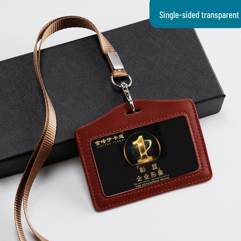 WowOh Double-Sided Genuine Leather Card Holder with Transparent Badge Display
