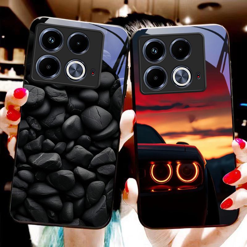 Schwarzer Apfelstein für Infinix Note 40 4G 30i 12 G96 Smart 8 Hot 9 Play 10 11S 12 20i 50 Pro Plus 5G Handyhülle aus gehärtetem Glas