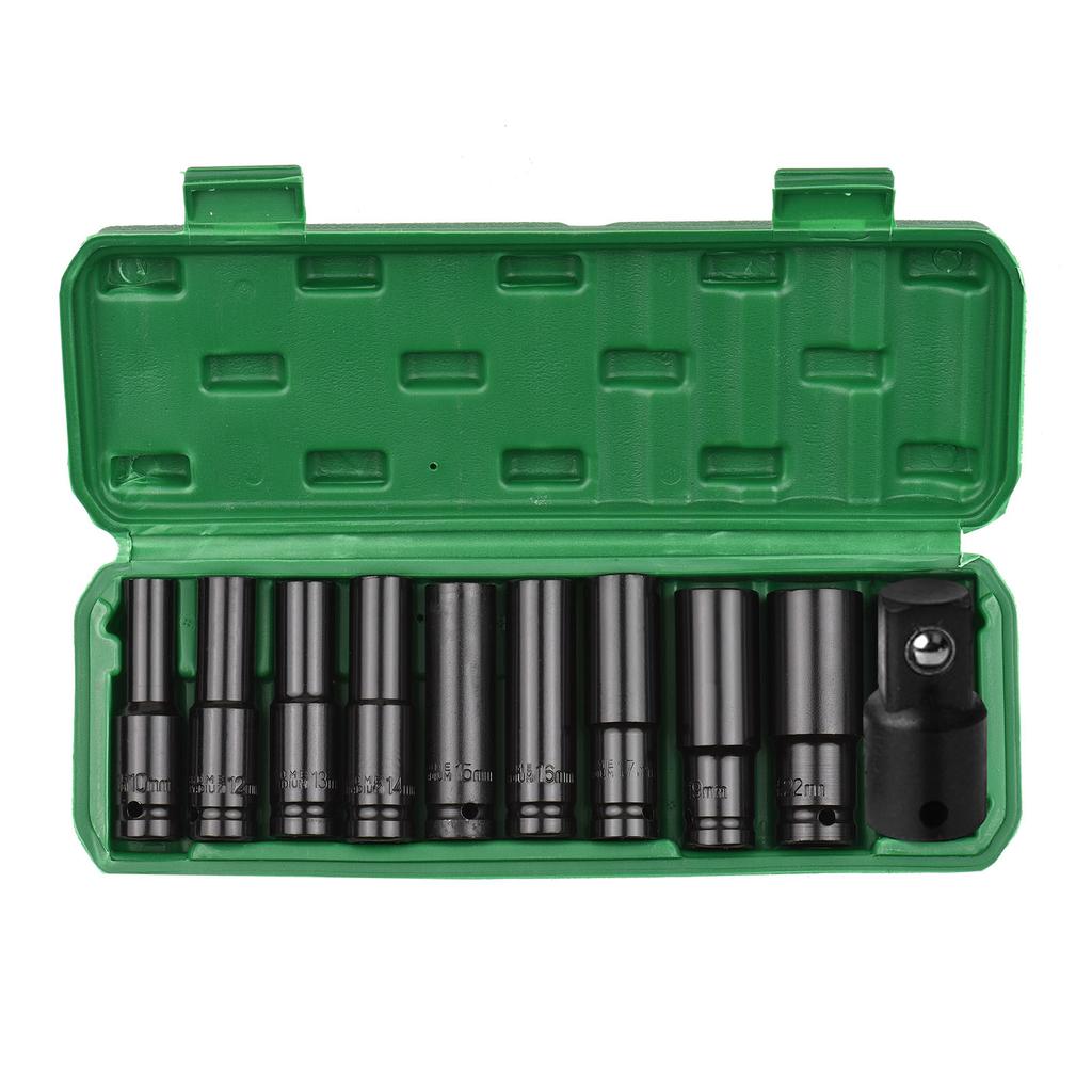 Geevorks 1/2Inch Drive Hex Impact Socket Set 10-Piece Deep Socket Metric Sizes 8-19mm CR-V Material with Storage Box