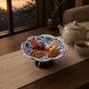 Blue and White Pedestal Bowl Decorative Porcelain Fruit Bowl Porcelain Tea Snack Plate Easy To Clean Pedestal Dessert Plate