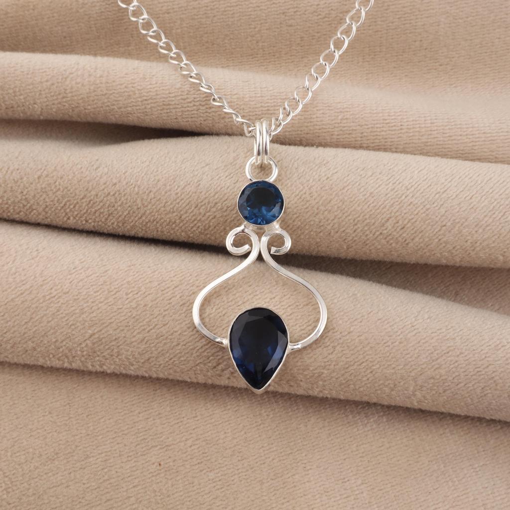 London Blue Topaz Gemstone 925 Sterling Silver Handmade Jewelry Pretty Pendant 1.60" For Wife PP-13-3