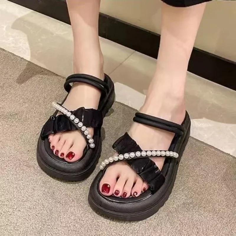 

Модные новые туфли для женщин, женские тапочки с бисером, однотонные туфли на толстой подошве, женские тапочки на плоской подошве, Zapatos Para Damas En Oferta 40 чёрный