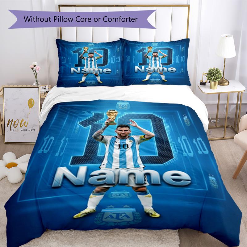 Messi Argentina Number Custom Name Personalized Name Bedding Set,Smooth Bed Linen for Bedroom Decor,Perfect Souvenir Gift for Soccer Lovers,Microfiber