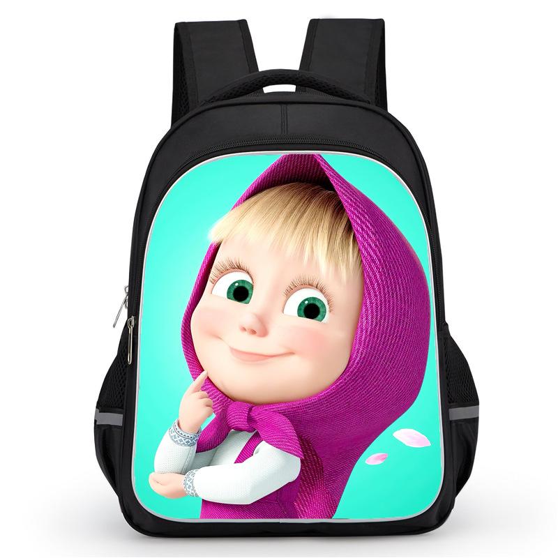 Masha And Bear School Bag Elementary School Cartoon High Definition Printing Large Capacity Zipper Oxford Lightweight Ridge Backpack
