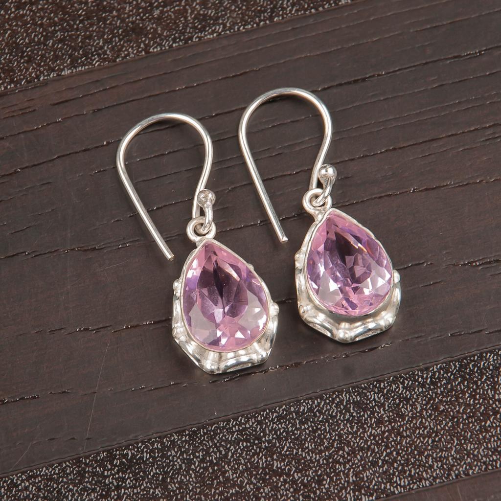 Natural Morganite Gemstone 925 Sterling Silver Jewelry Handmade Earrings 1.30" EE-3-11