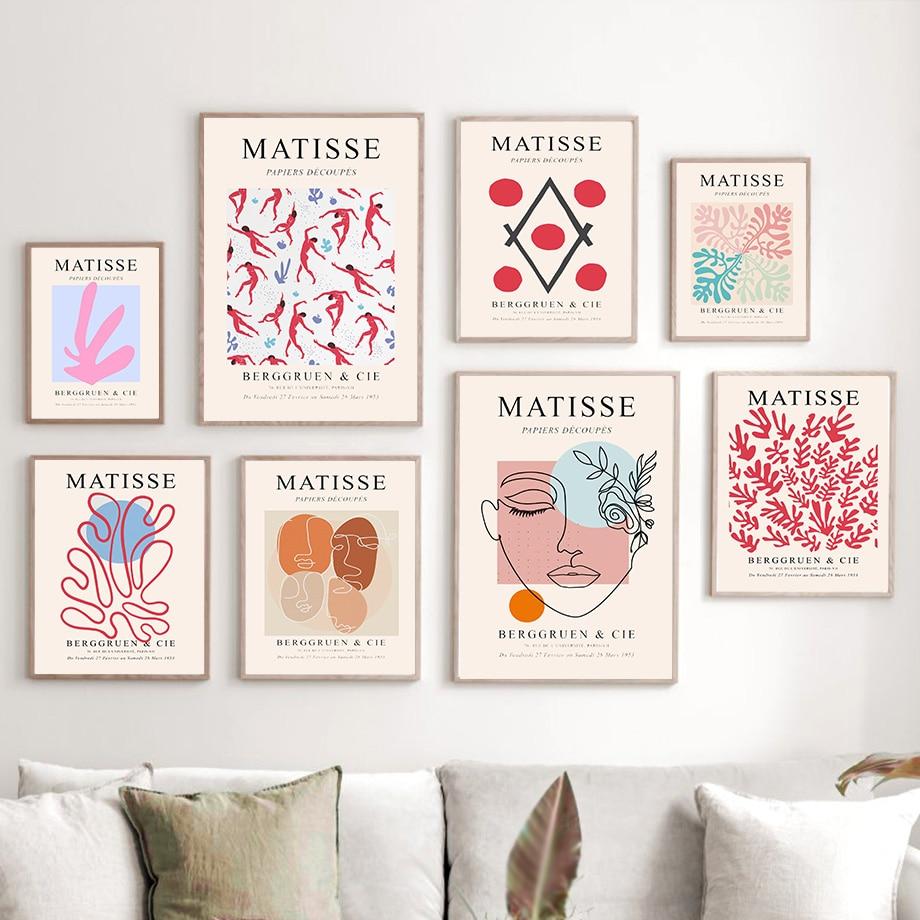 Abstract Matisse Coral Flower Dance Girl Line Wall Art Canvas Poster and Printmaking Living Room Decoration Wall Painting