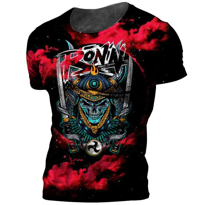

Summer Fashion Hip Hop Cool Japanese Samurai graphic t shirts Men Casual Personality Printed Street Style Round Neck Tees Tops S