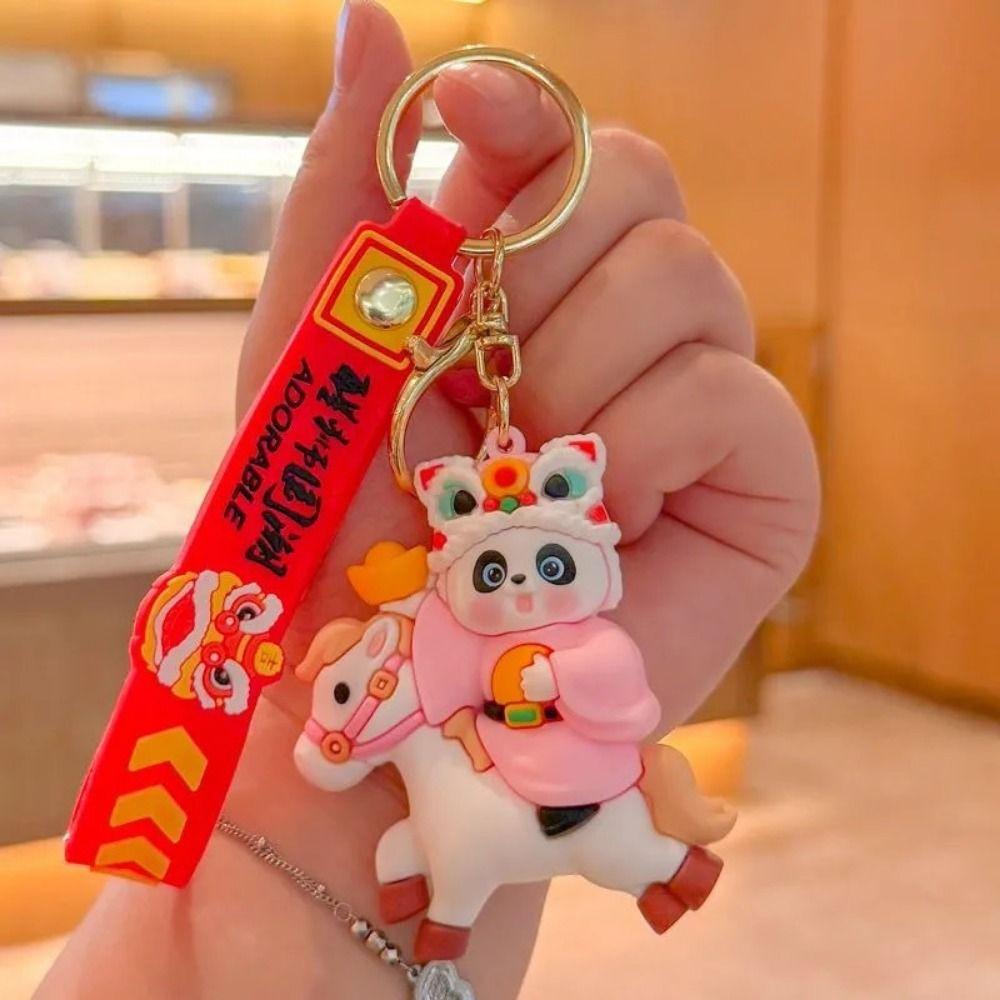 Chinesischer Stil Panda Schlüsselanhänger Anhänger Niedlicher Löwentanz Schlüsselanhänger Festliche Dekoration