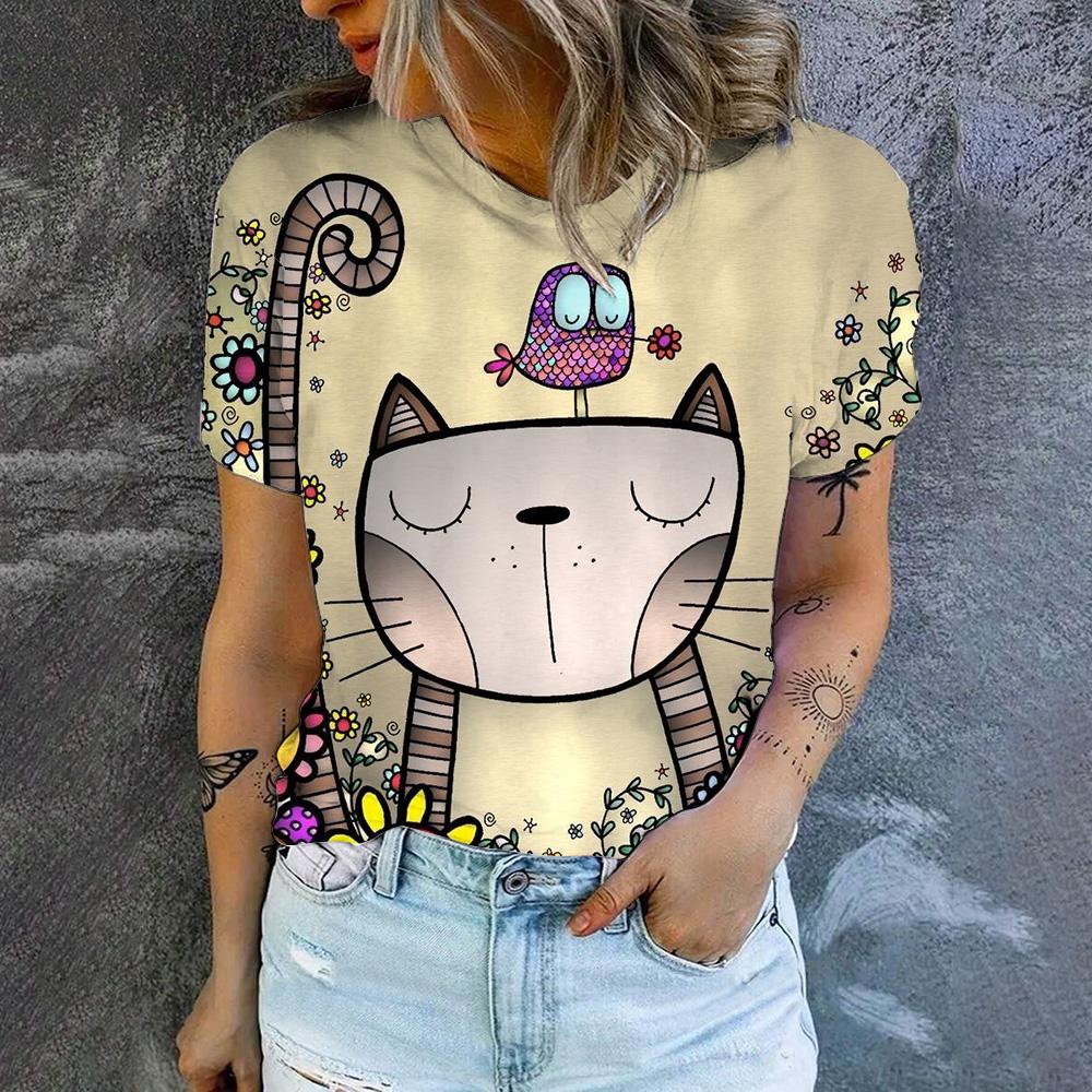 Women's T-Shirt Fashion Leisure Funny Cats Humor Pattern Printing Summer Short Sleeved Women's T-Shirt Women's Oversized T-Shirt