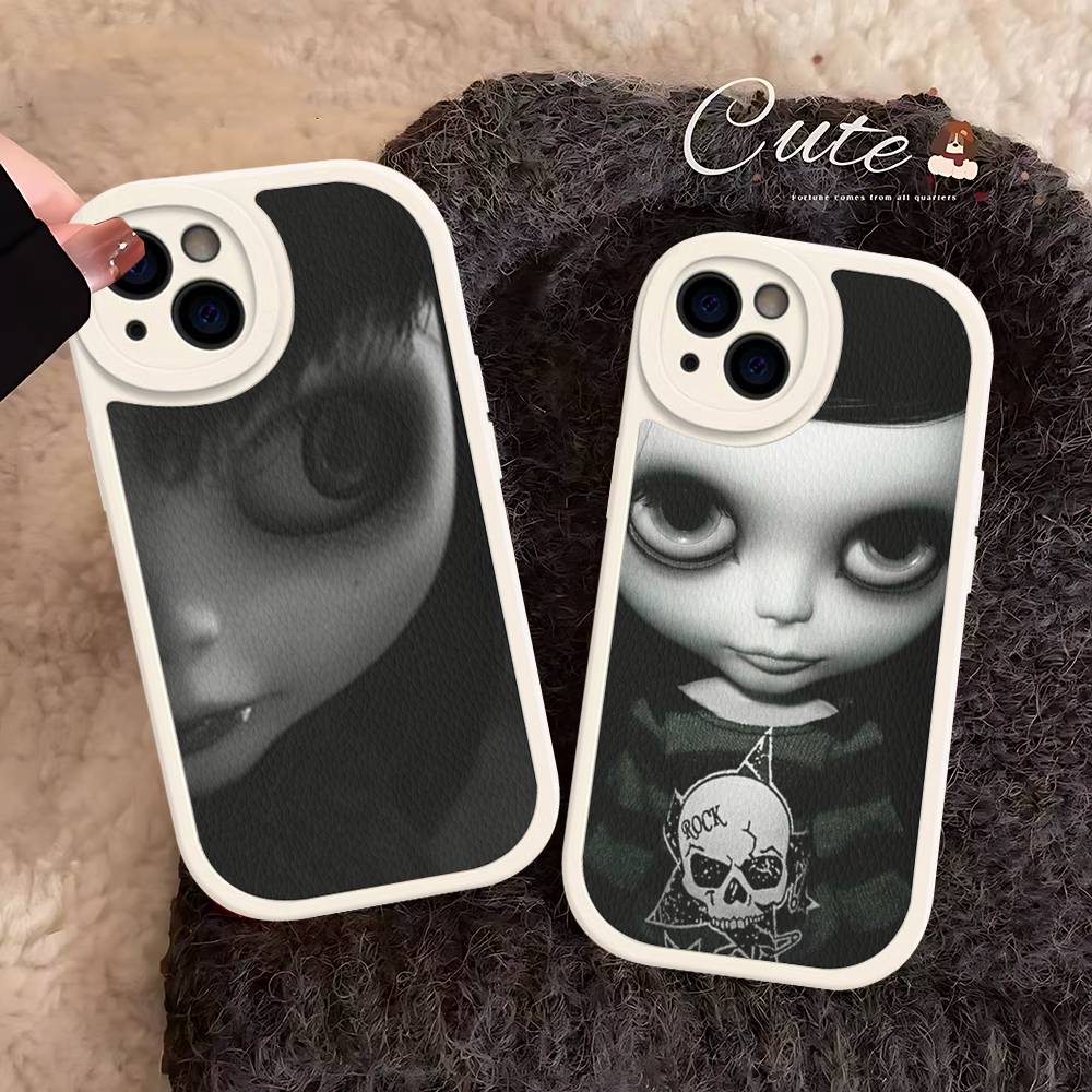 Dark Cute Girl Doll Leather Phone Case For IPhone 16 16e 15 14 13 12 11 Pro Max Plus Mini Cover