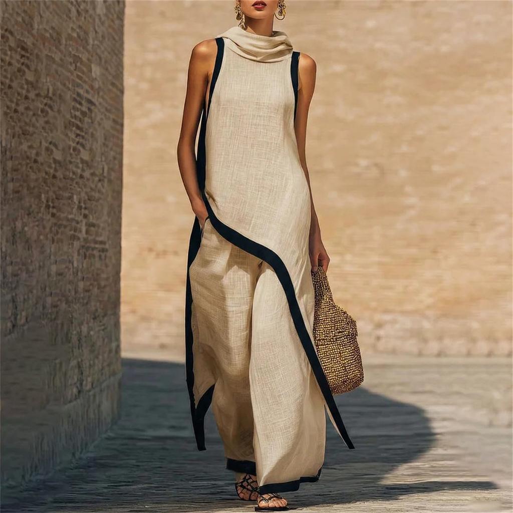 Women's Fashionable Casual Asymmetrical Hooded Sleeveless Top And Pants Two-Piece Set