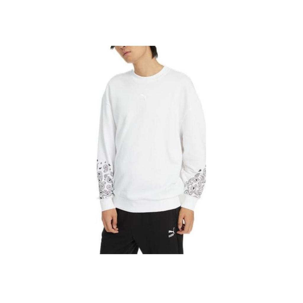 Puma Sporty Casual Crew Neck Long Sleeve Pullover Sweatshirt Unisex Tops White 539522-02