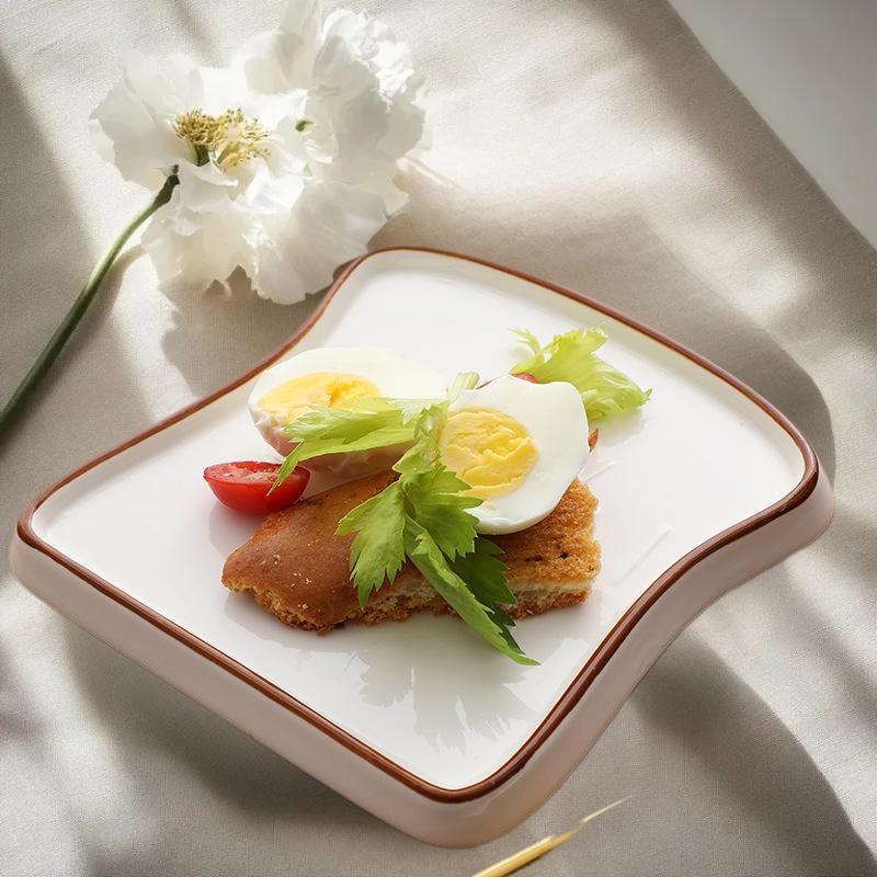 Creative Bread Shaped Ceramic Breakfast Plate Toast Dishes Salad Fruit Snack Tray Household Tableware Dinner