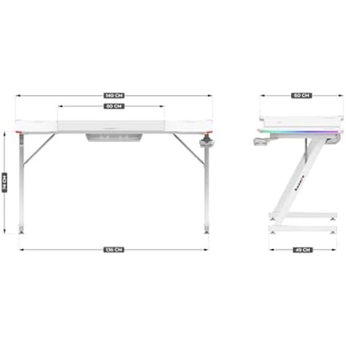 Bureau Gaming - HUZARO - Hero 3.3 - Éclairage LED - Plateau 140 Cm - Tapis XXL Inclus