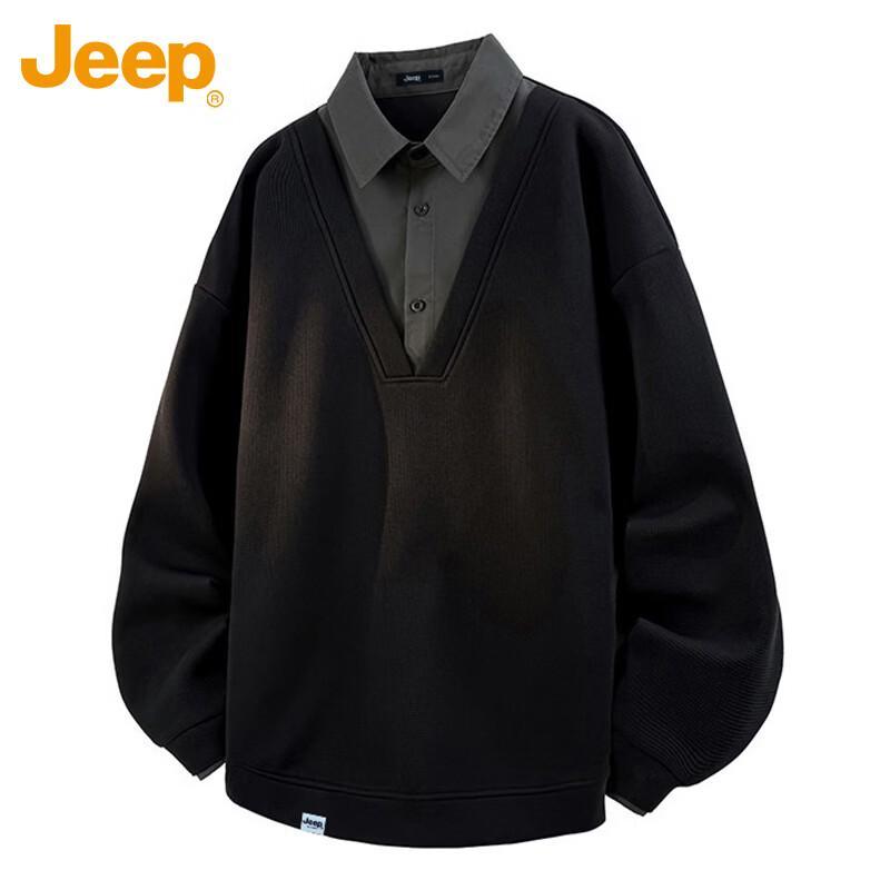 Jeep Men s Faux Two-Piece Polo Long Sleeve Sweatshirt XL
